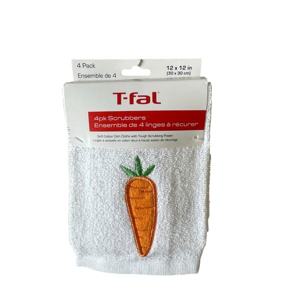 T-Fal Carrot Cotton Dish Towel Scrubbers 12x12 Set of 4 Spring Easter White NEW - Picture 7 of 7
